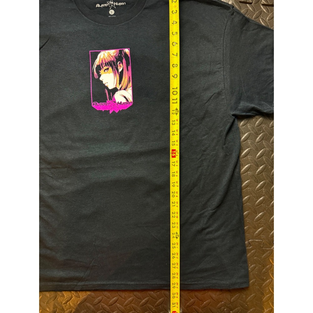 Almost Human Anime Girl Green Sports Car Graphic T-Shirt Black Large Vaporwave - Picture 7 of 8